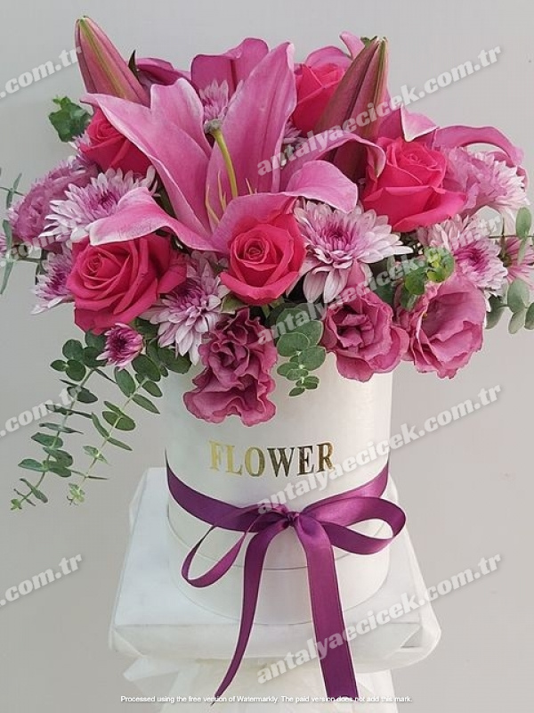 Beyaz Kutuda Pembe Çiçekler